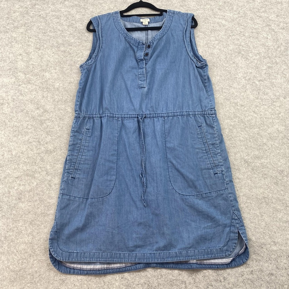 J.Crew Dress Womens M Blue Chambray Tank Scoop Neck Drawstring Pockets Short